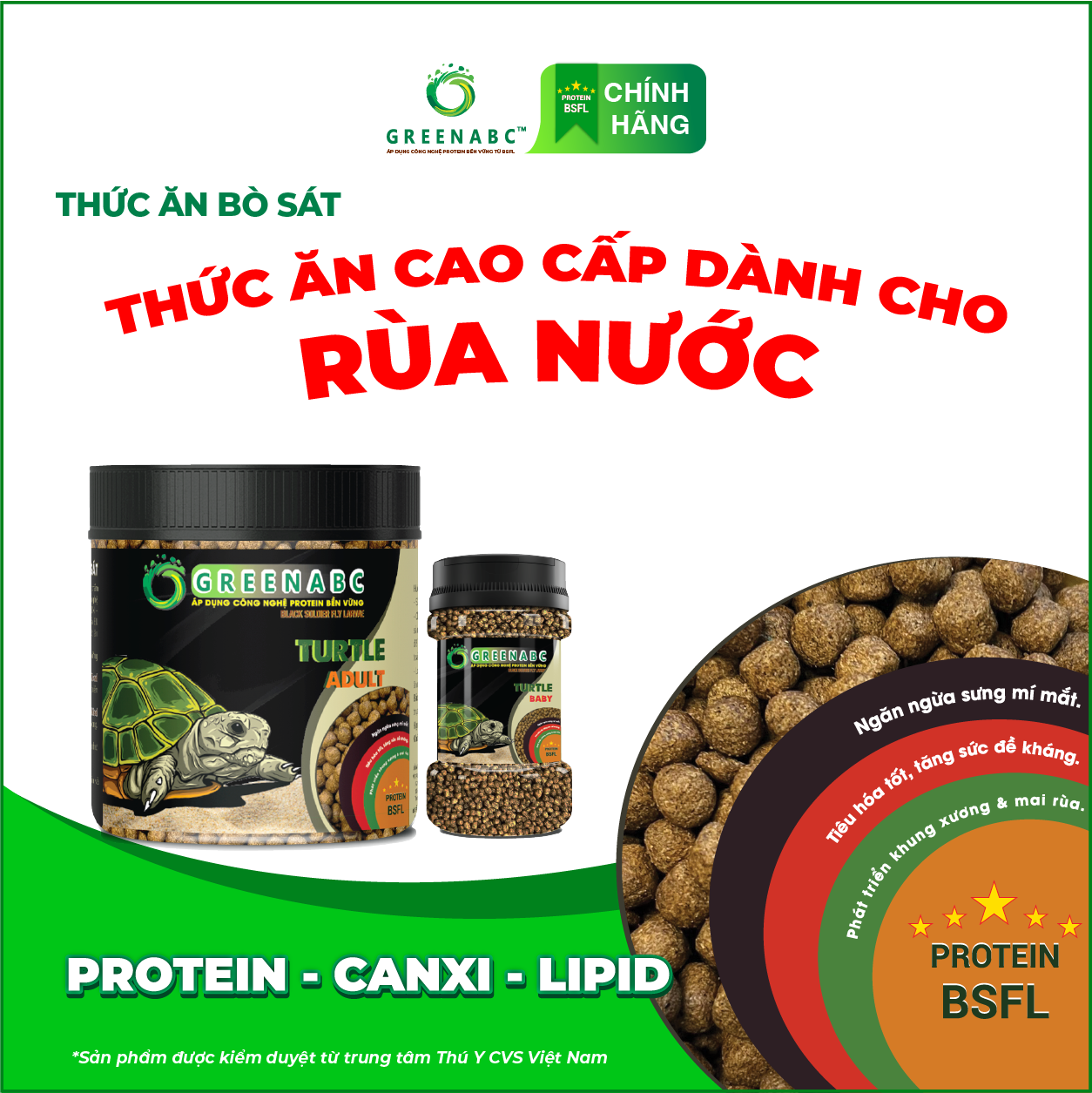 Thức ăn bò sát Rùa Nước GREENABC – Cung cấp protein, canxi, lipid giúp tăng kích thước, mai cứng chắc - Hộp 50g và 230g