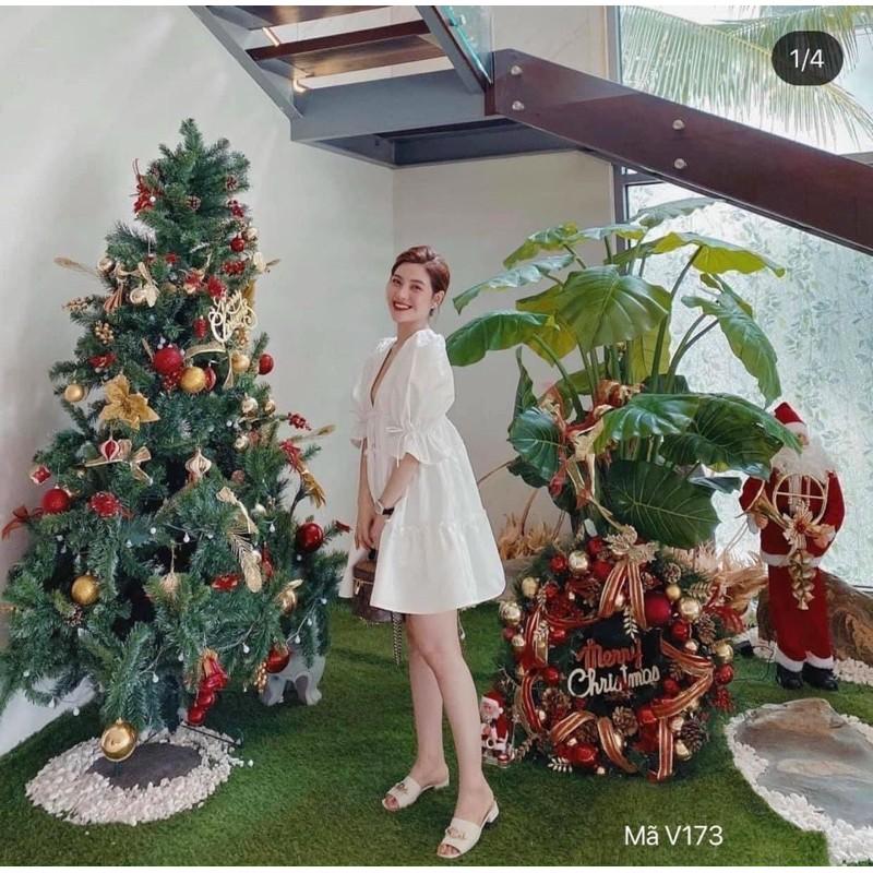 Váy suông dự tiệc babydoll cổ V, dáng xuông xòe dễ thương, freesize, đầm thiết kế tay phồng bo chun - Michi's House