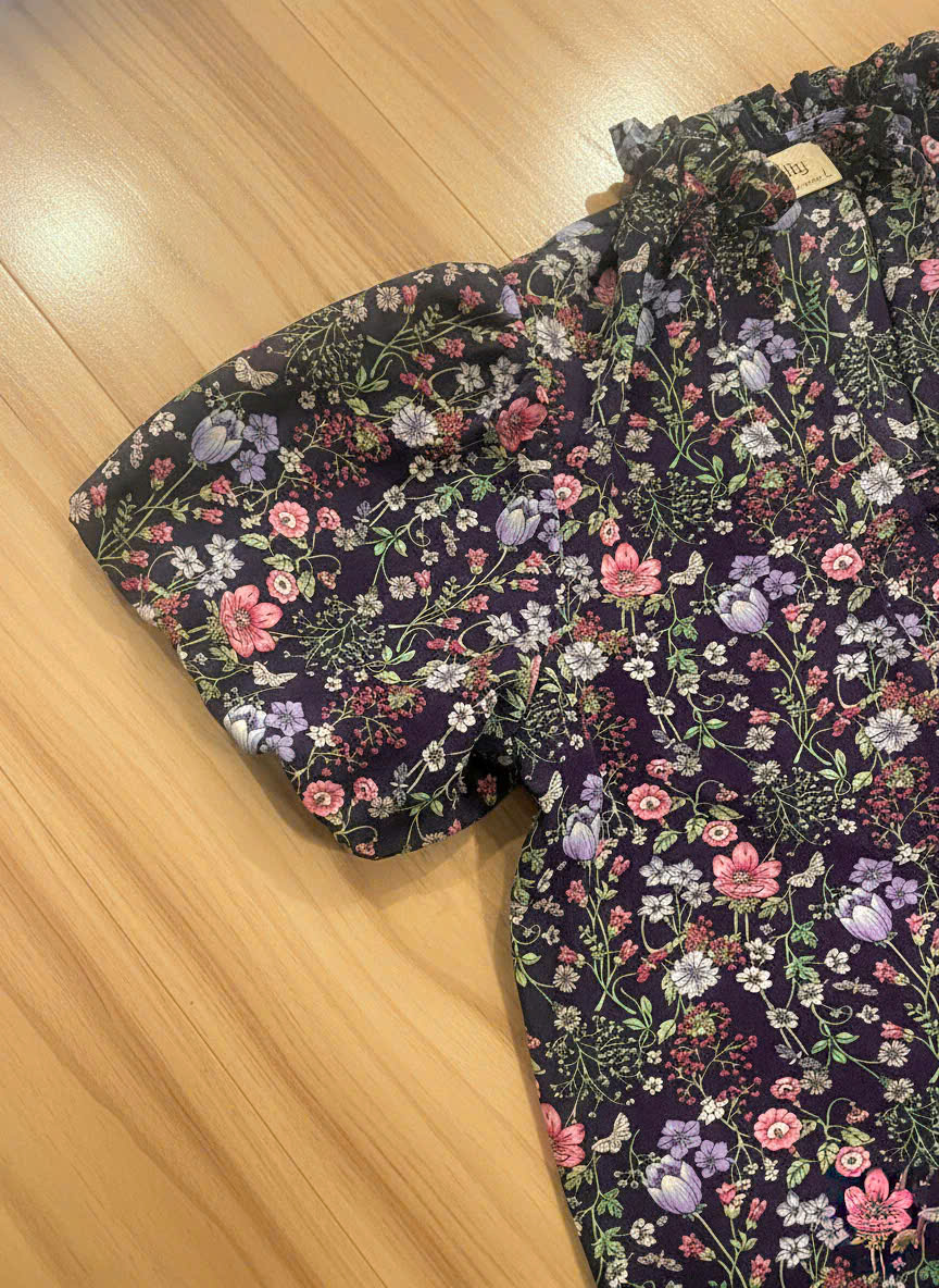 Áo Tay Phồng Điểm Ngọc, Áo Tay Phồng Cổ Lọ Thấp Chiffon Voan Hoa thời trang thiết kế Hity Top231