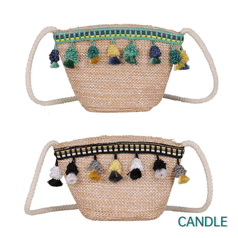 Túi Cói Đeo Chéo Phối Tua Rua Thời Trang Cho Nữ