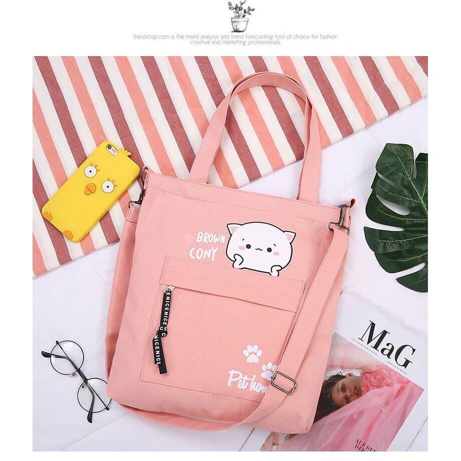 Túi tote nữ, túi vải cá tính đựng vừa A4 - BROWN CONY