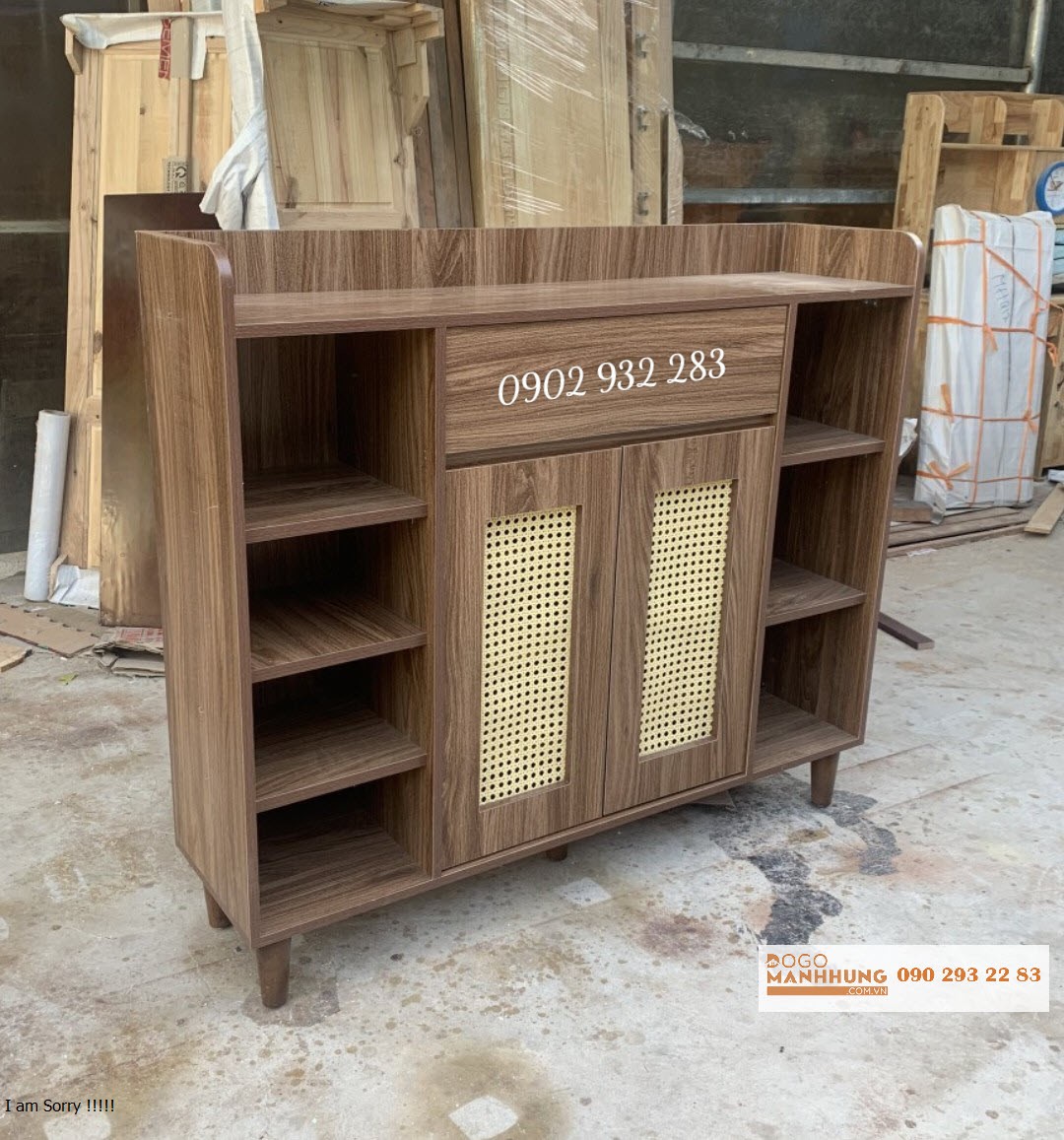 Tủ dày dép cánh mây ngang 1m2 màu nâu óc chó - Đồ Gỗ Mạnh Hùng