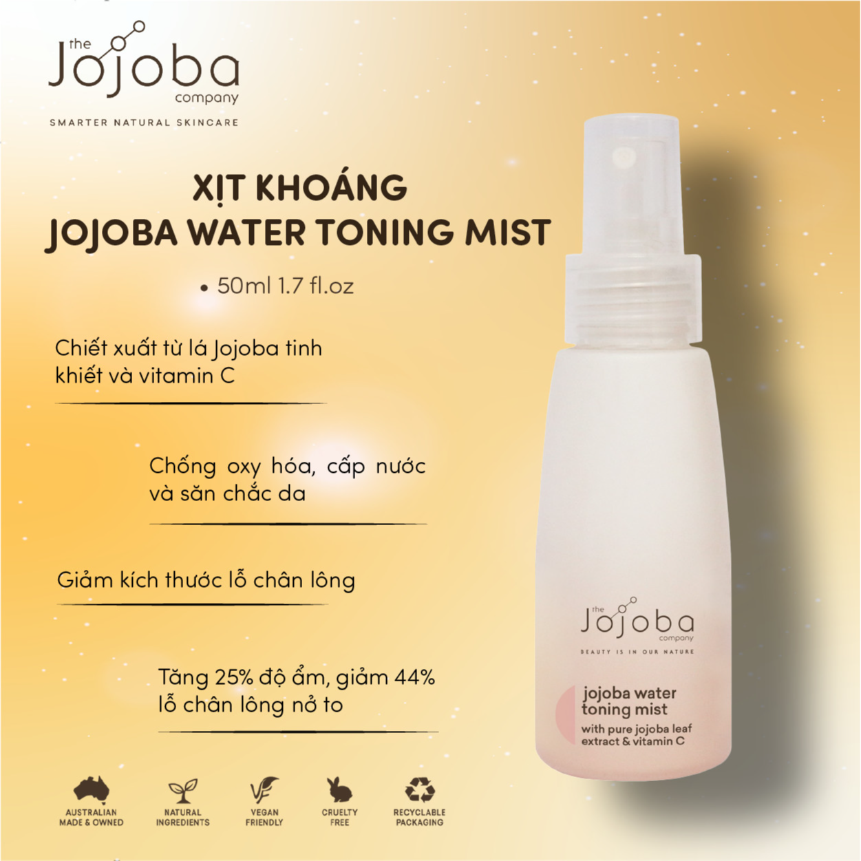 Toner dạng xịt sương  Jojoba Water Toning Mist 50ml - The Jojoba Company