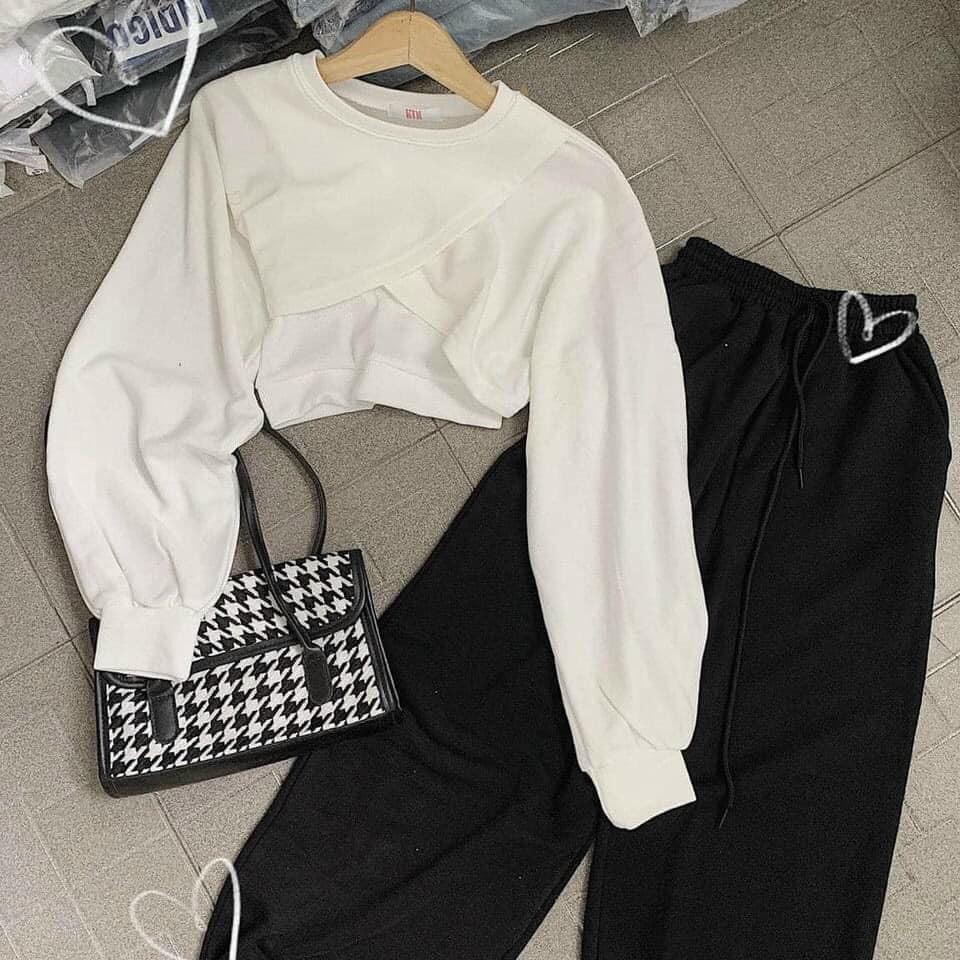 Sét 3 món áo croptop dài tay + áo 2 dây + quần bom rút ống cá tính, trẻ trung, năng động (kèm video/ảnh thật) Nguyễn Hoa