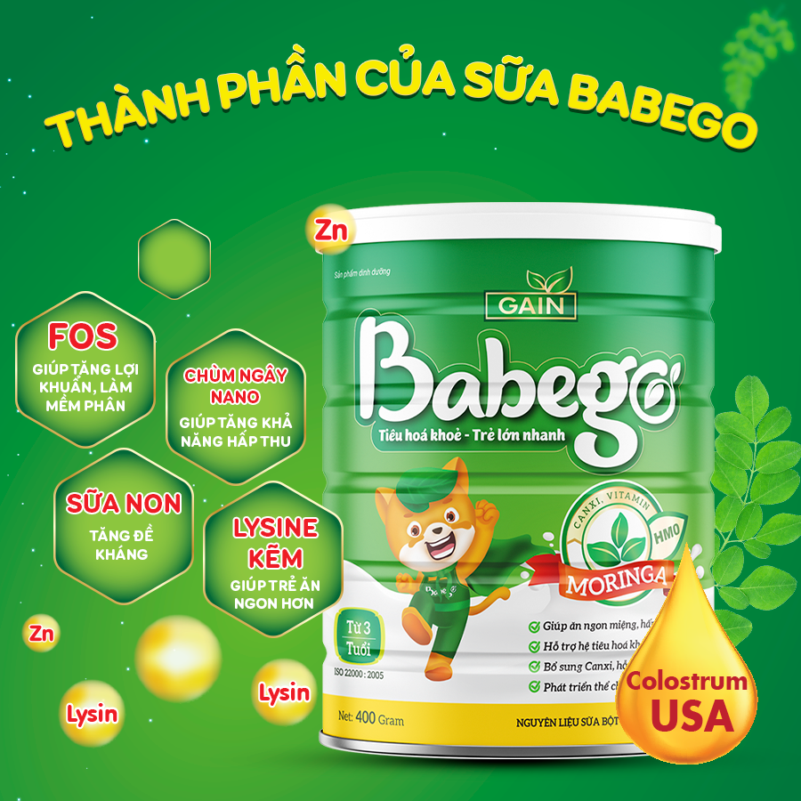 Sữa mát tăng cân, cải thiện biếng ăn và táo bón Babego 3 tuổi trở lên,400G