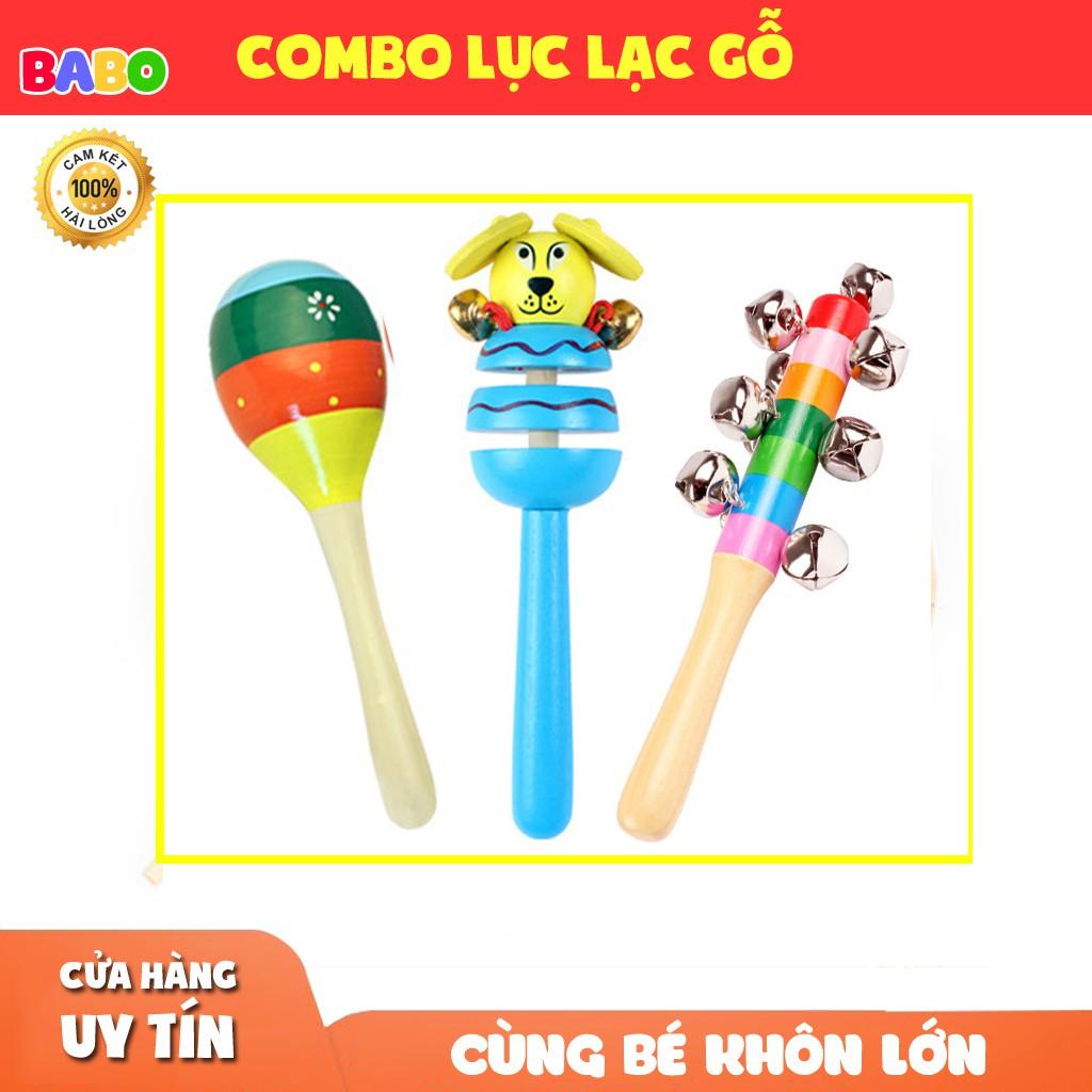 Combo 3 Lục Lạc Gỗ Cầm Tay Babo Cho Bé Trai, Bé Gái Bé Sơ Sinh Từ 0-5 Tuổi