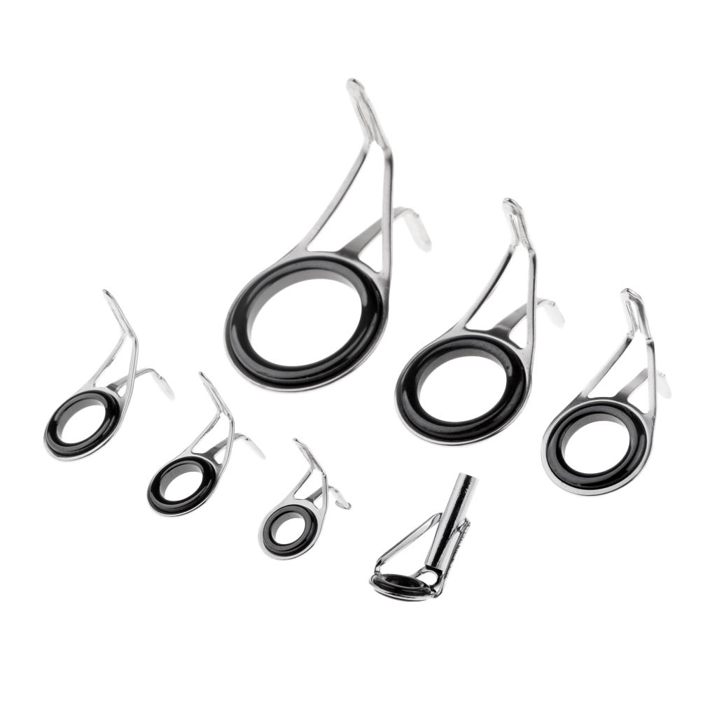 7pcs Rod Repair Kit Fishing Rod Guides Tips Tops Double Leg Ceramic Ring