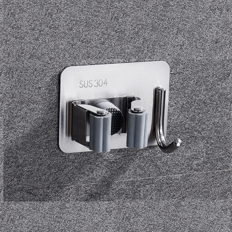 Bộ 2 Giá Treo Cây Lau Nhà có Móc Treo Đồ Inox 304 Cao cấp - Móc Treo Chổi Dán Tường Siêu Chịu Lực