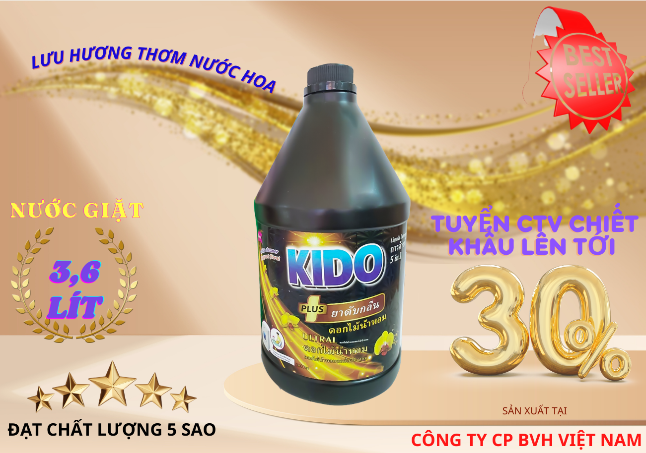 Nước Giặt Xả Thái Lan Hương thơm nhẹ nhàng ,Bảo Vệ Sợi Vải KiDo Đen 3600ml