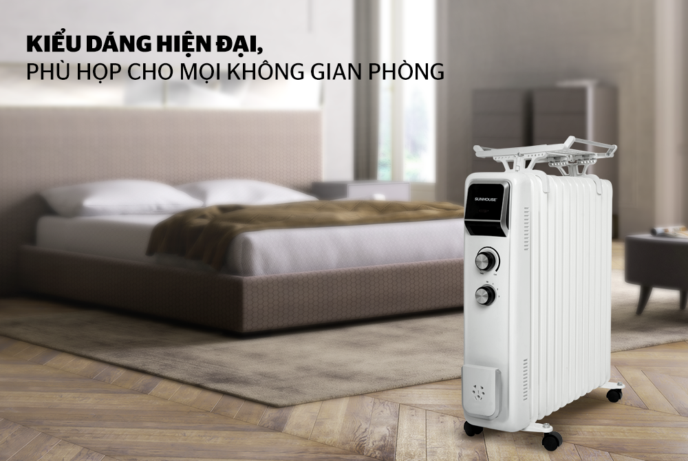 Máy sưởi dầu Sunhouse SHD7084, Công suất 2400W, 13 lá phát nhiệt, làm ấm nhanh, Có giàn phơi - Hàng chính hãng, bảo hành 12 tháng