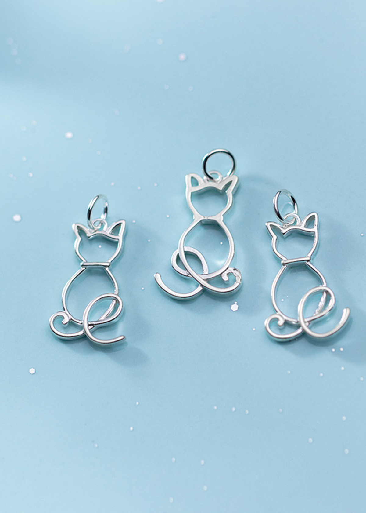 Combo 2 cái charm bạc viền hình con mèo treo - Ngọc Quý Gemstones