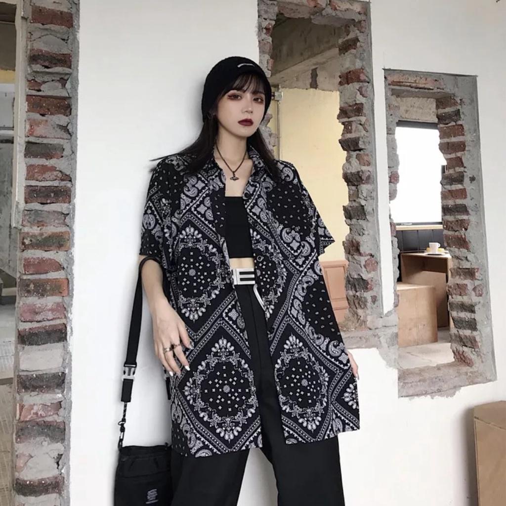 Áo sơ mi họa tiết MEANSTORE nam nữ tay lỡ Oversize form rộng ulzzang vải mềm không nhăn dáng suông - Thổ cẩm