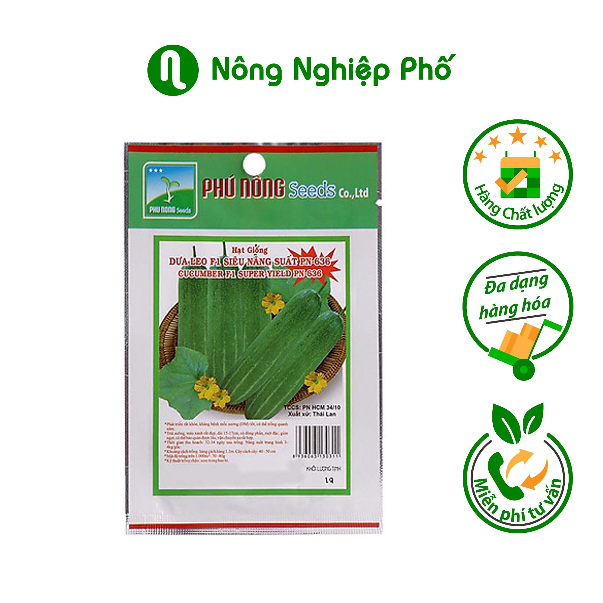 Hạt Giống Dưa Leo F1 PN-636 Phú Nông (1G / Gói)