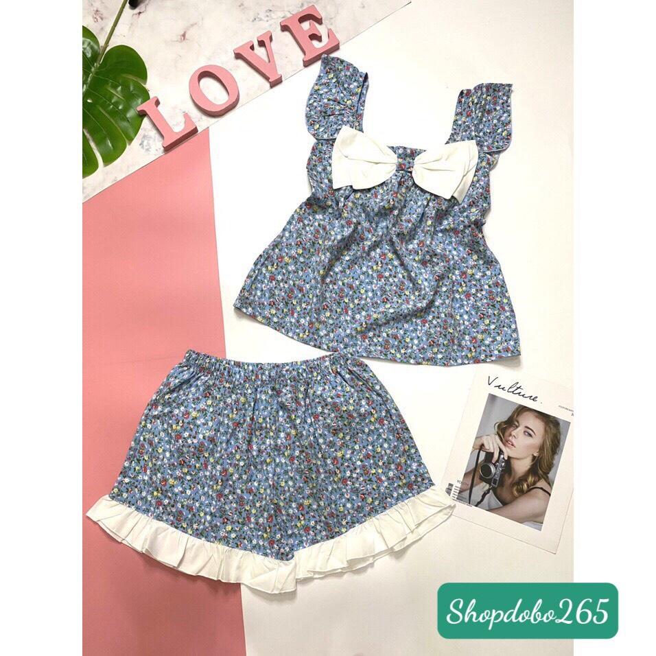 Đồ bộ nữ,bộ ngủ mặc nhà đùi tay cánh tiên vải lụa họa tiết hoa nhí siêu cưng size 45-57kg.
