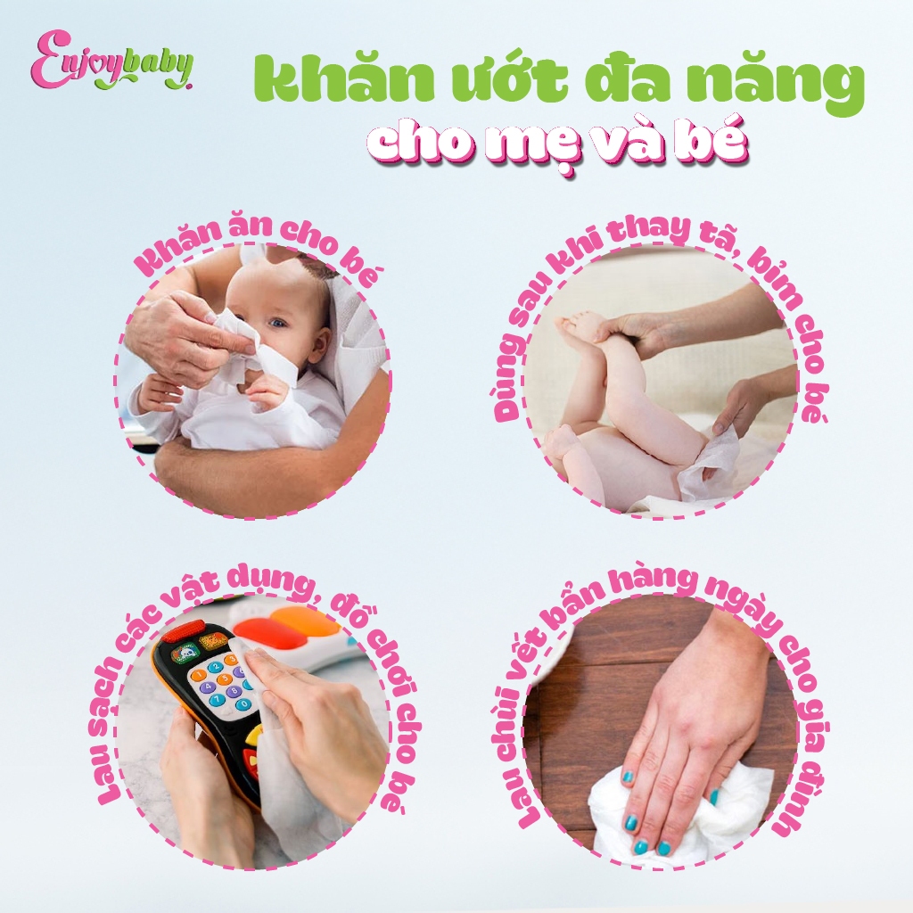 COMBO Khăn ướt baby ENJOY hương Chamomile mềm mại, dưỡng ẩm, tiện dụng, đạt chuẩn sức khỏe SGS - Gói 80 tờ