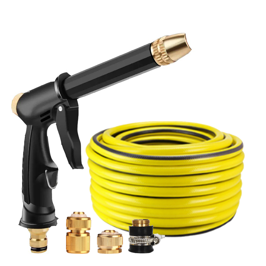 Bộ dây và vòi xịt rửa xe tưới cây tăng áp thông minh 810-2498 (dây vàng-cút nối đồng)