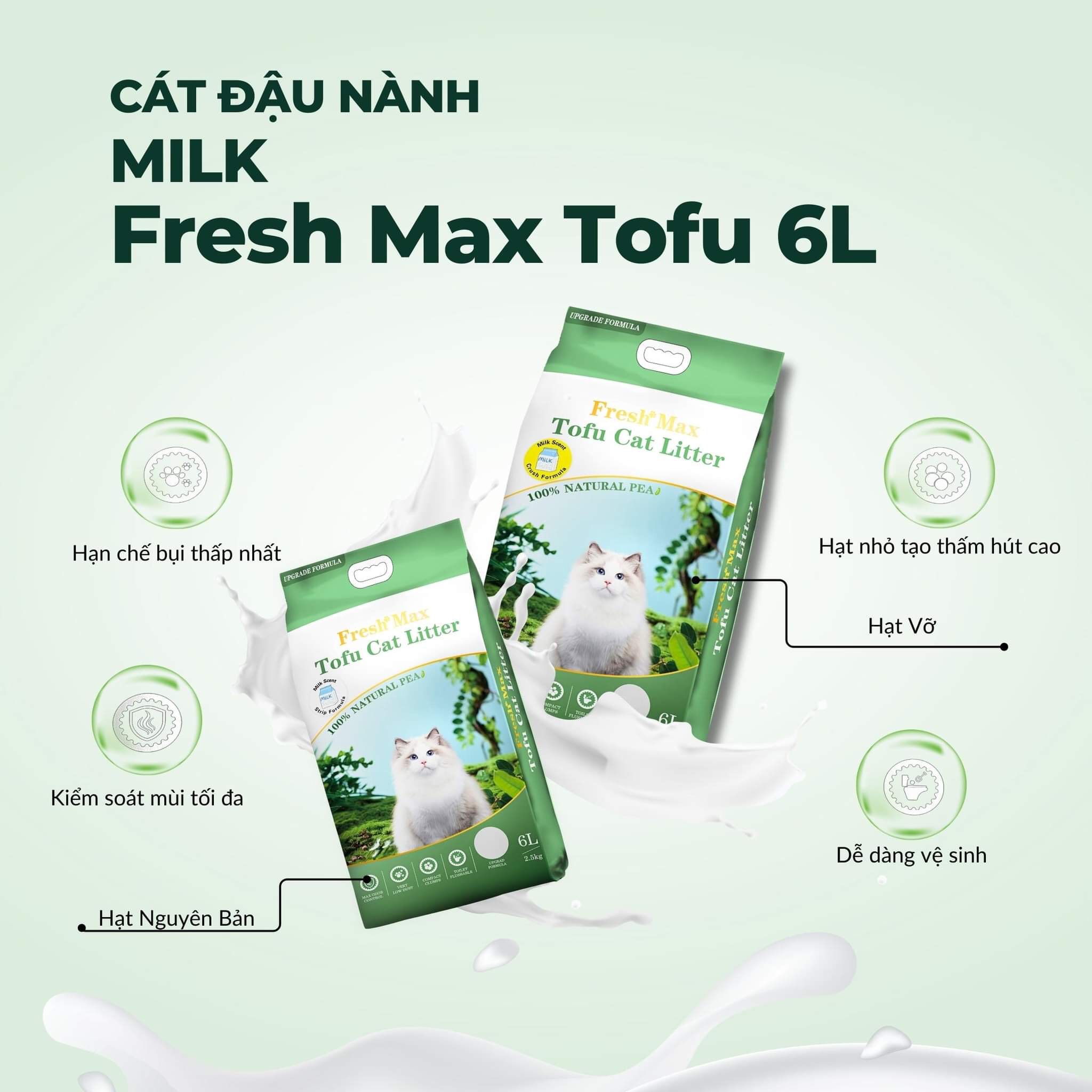 Cát vệ sinh đậu nành cho mèo FRESH MAX 6L [ 2.5KG ] _ Tofu Cat litter 100% Natural