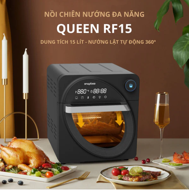 Nồi Chiên Không Dầu SNAPBEE QUEEN RF15 Thương Hiệu Mỹ, 16 Chức Năng Tích Hợp, Màn Hình OLED Cực Đẹp, Dung Tích 15L, Công Suất thực 1700W - Hàng Chính Hãng