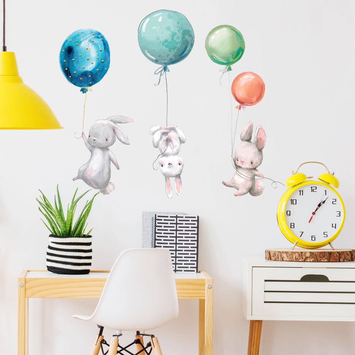 Phim hoạt hình Bunny Balloon Wall Stickers Trẻ em Trang trí Phòng Hình nền Thỏ
