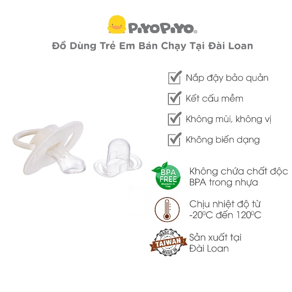 Ty ngậm cho bé sơ sinh Piyo Piyo màu trắng, nắp đậy trong suốt