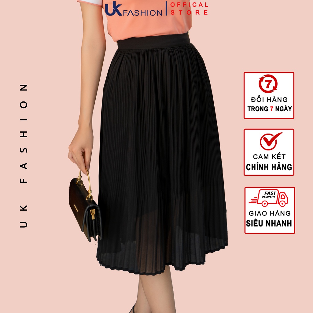 Chân Váy Nữ Công Sở UK Fashion Xếp Ly Dáng Xoè Cạp Chun Đứng, Chất Chiffon Hai Lớp Mềm Mịn, Nhẹ Nhàng NKCV2104017