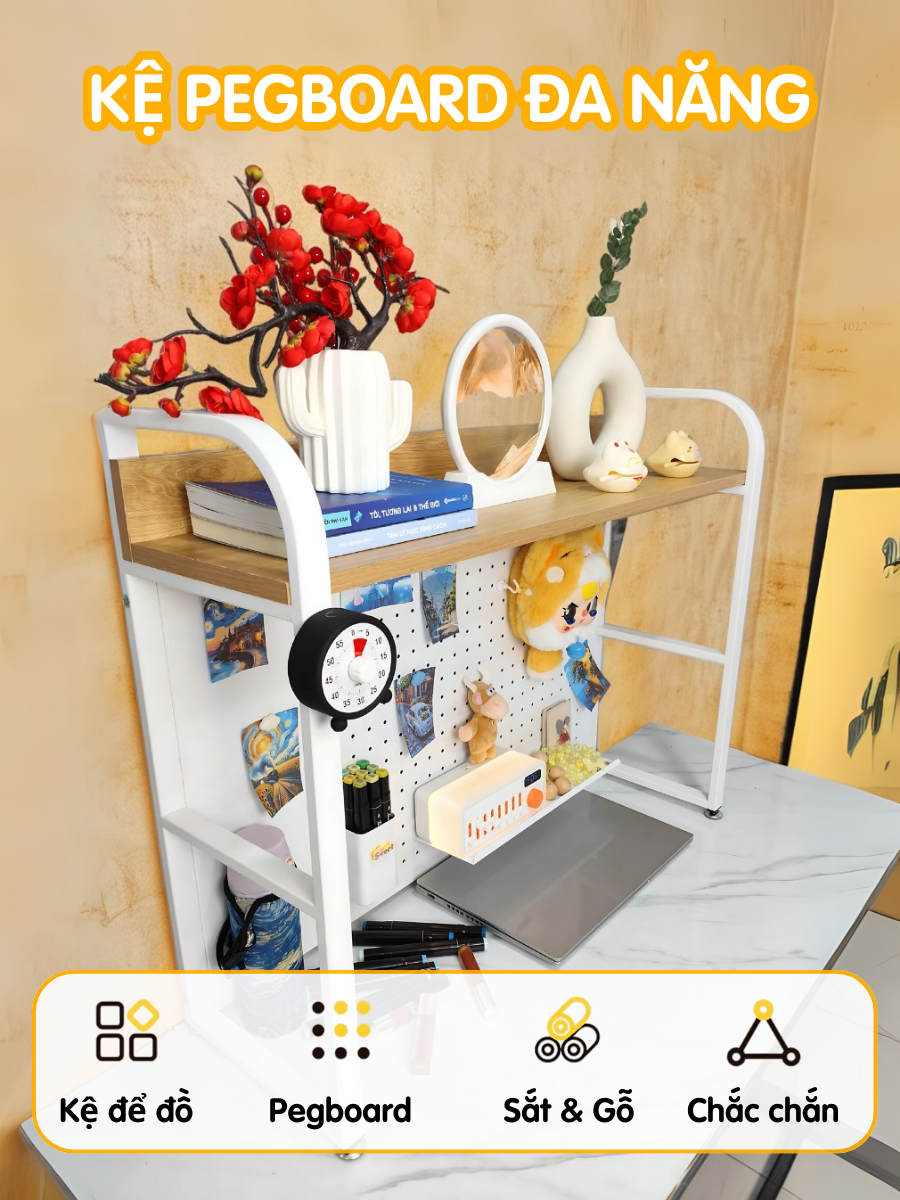 Kệ Pegboard đa năng Dola Home kệ sách để bàn decor học tập làm việc cho mẹ và bé hiện đại