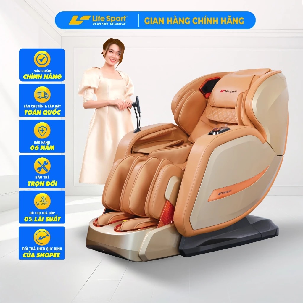 Ghế Massage Toàn Thân Giá Rẻ Lifesport LS-799, Điều Khiển Bằng Giọng Nói, Ion Âm Hiện Đại
