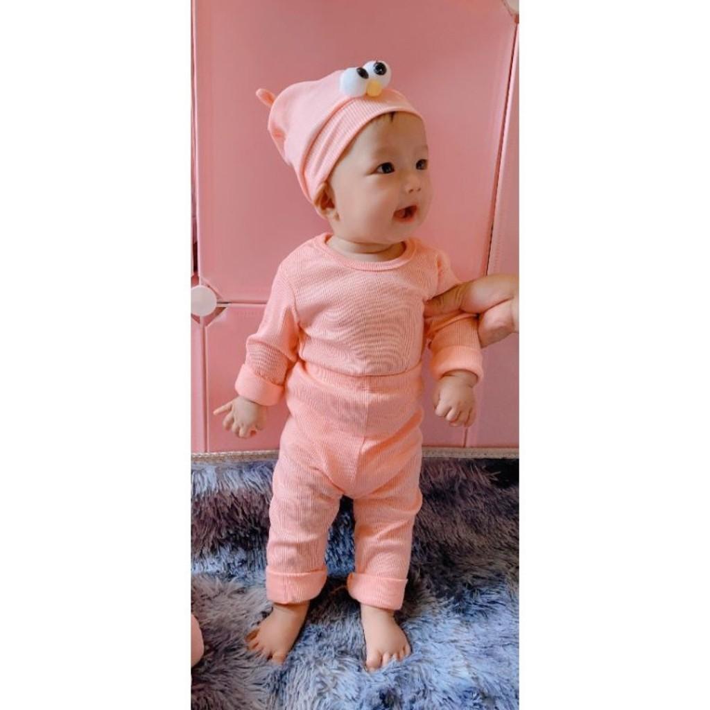 Bộ Dài Tay Cho Bé Bộ Len Tăm Dài Tay Mũ Củ Tỏi chất len tăm cao cấp form siêu đẹp bé mặc ngủ bao ấm