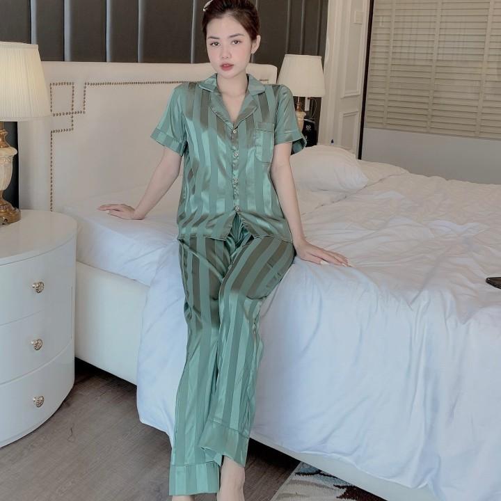Đồ bộ nữ pijama tay ngắn quần dài nhiều màu, Họa Tiết Kẻ Sọc Ulzzang Hot Trend