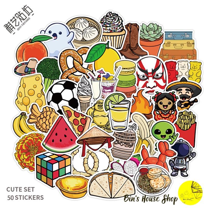 Bộ Sticker - Miến Dán Siêu Kute - Họa Tiết Đủ Loại- Vintage - màu sắc cực cute 2 (bộ 50 miếng)