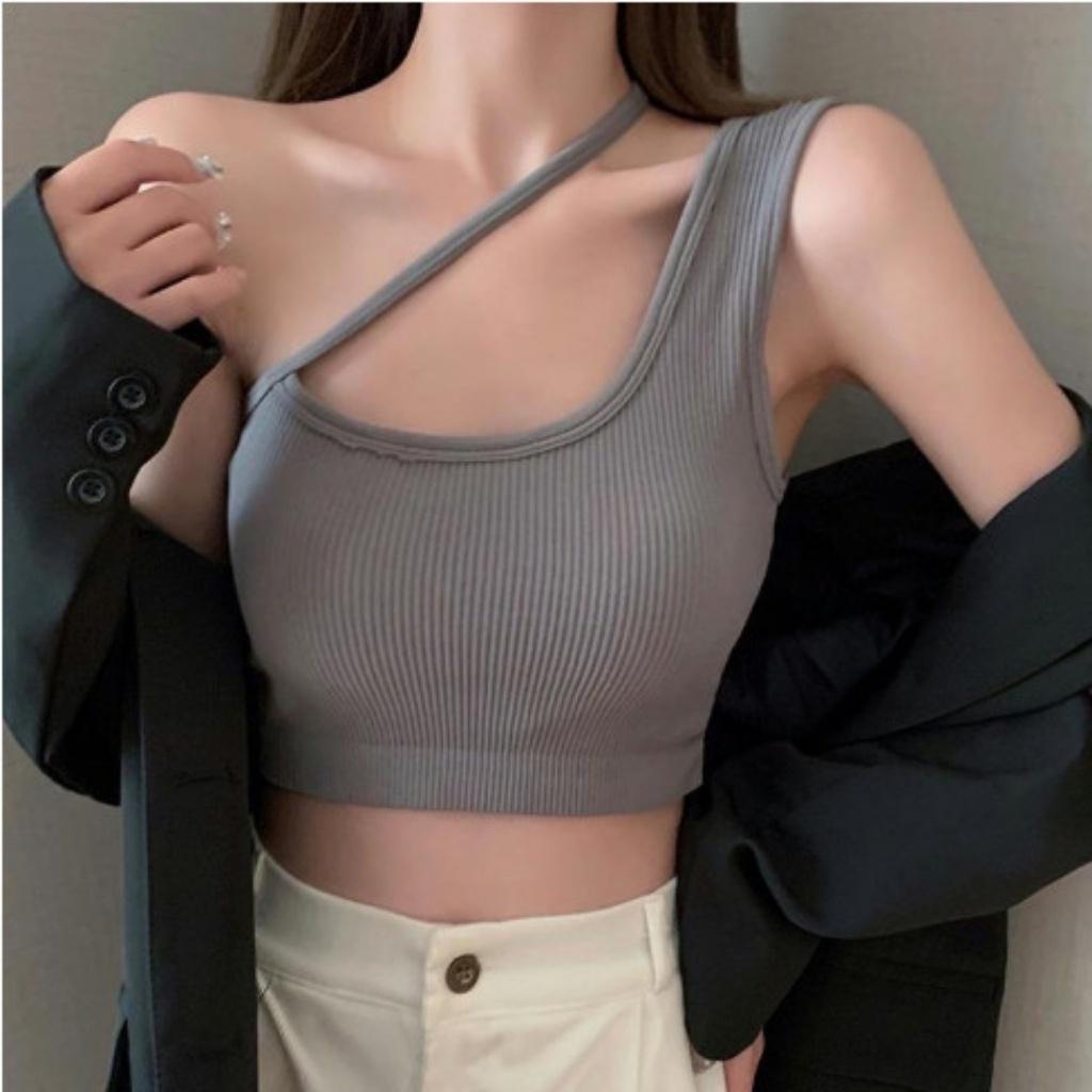 Áo Croptop Ôm Không Tay Dây Chéo GenY Áo 2 Dây Nữ Dạng Bra Có Mút Siêu Xinh (NGỰC DƯỚI 85CM