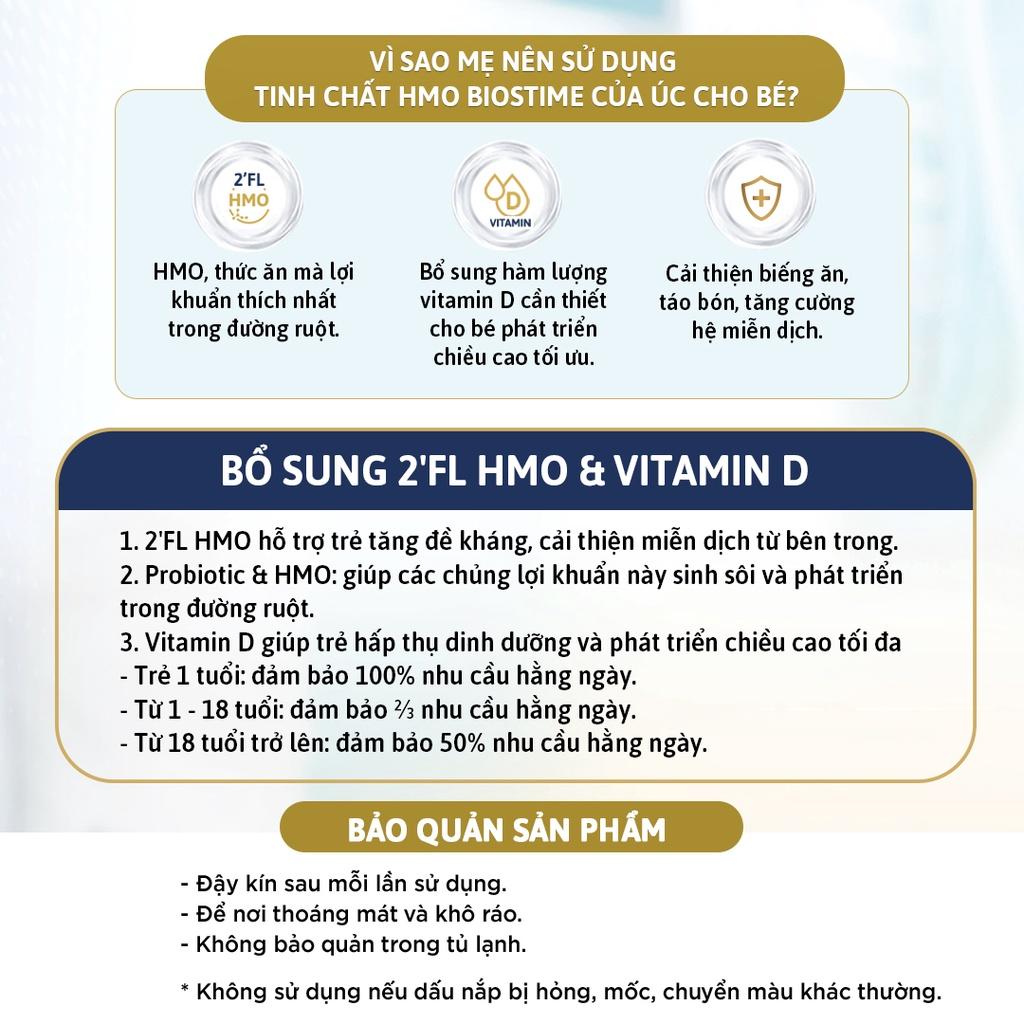 Tinh chất Hmo Biostime 2’FL Hmo Proboost Vitamin D, cải thiện biếng ăn, táo bón, tăng cường hệ miễn dịch 44,8g