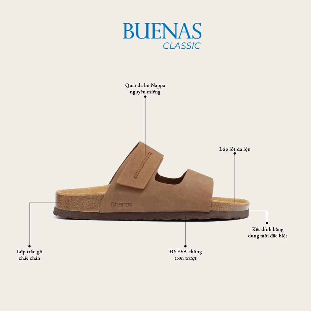 Dép đế trấu nam nữ da bò unisex birken quai ngang Buenas - BB04