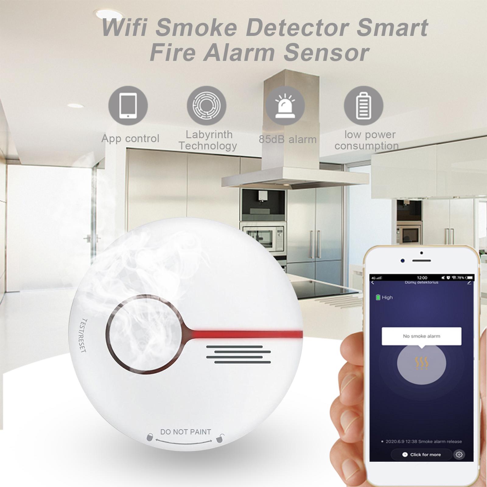 Wifi Smoke Detector Smart Fire Alarm Sensor Wireless Security System Smart Life Tuya APP Control Smart Home For Home Kitchen/Store/Hotel/Factory