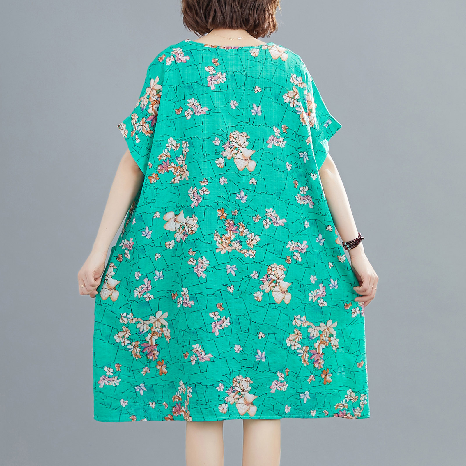 Women Loose Dress Vintage Floral Print Pockets Short Sleeve Oversized Holiday Boho Casual Shift Dress