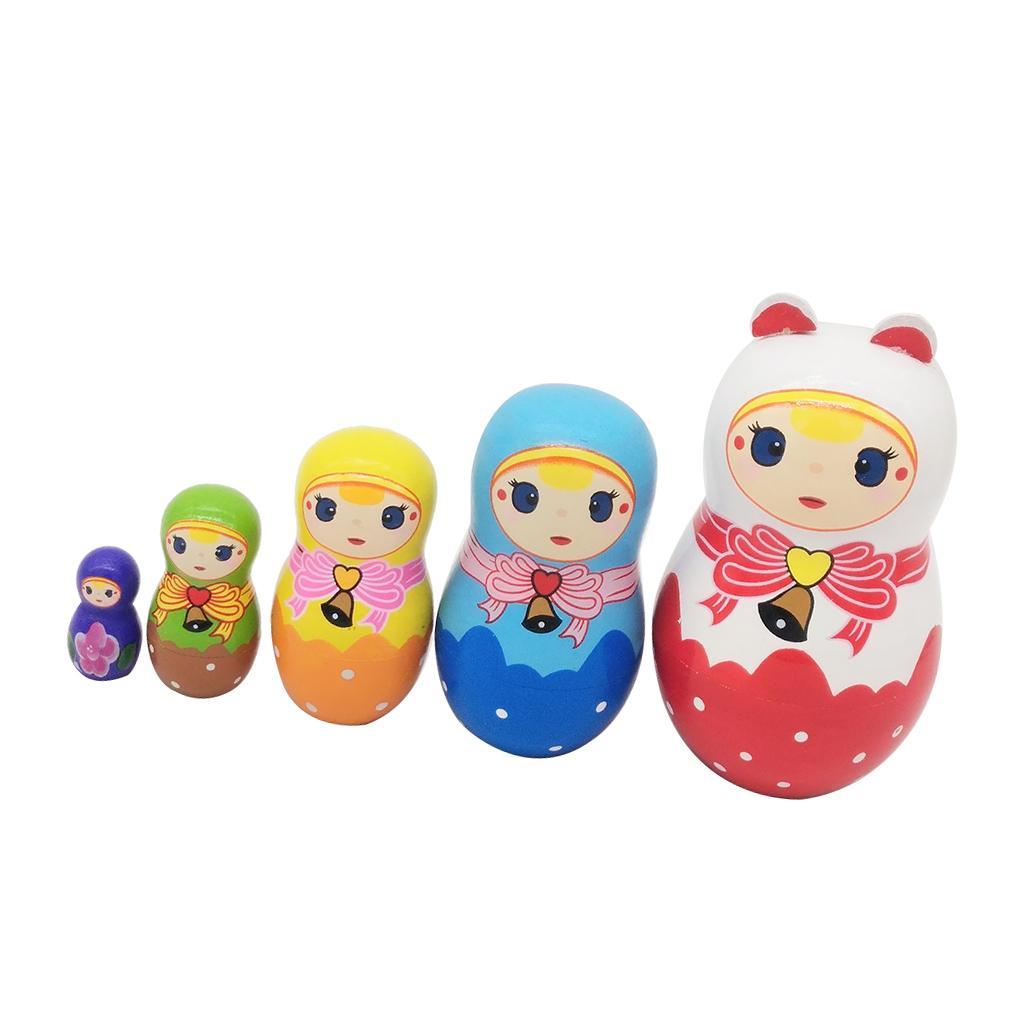 5Pcs Beautiful Handmade Wooden Russian Nesting Dolls, Girl Matryoshka Dolls Stacking Dolls Set