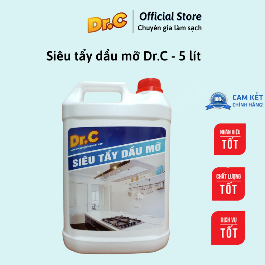 Siêu tẩy dầu mỡ Dr.C CHÍNH HÃNG - đánh bay vết bẩn cứng đầu (Chai lớn 5L tiết kiệm)