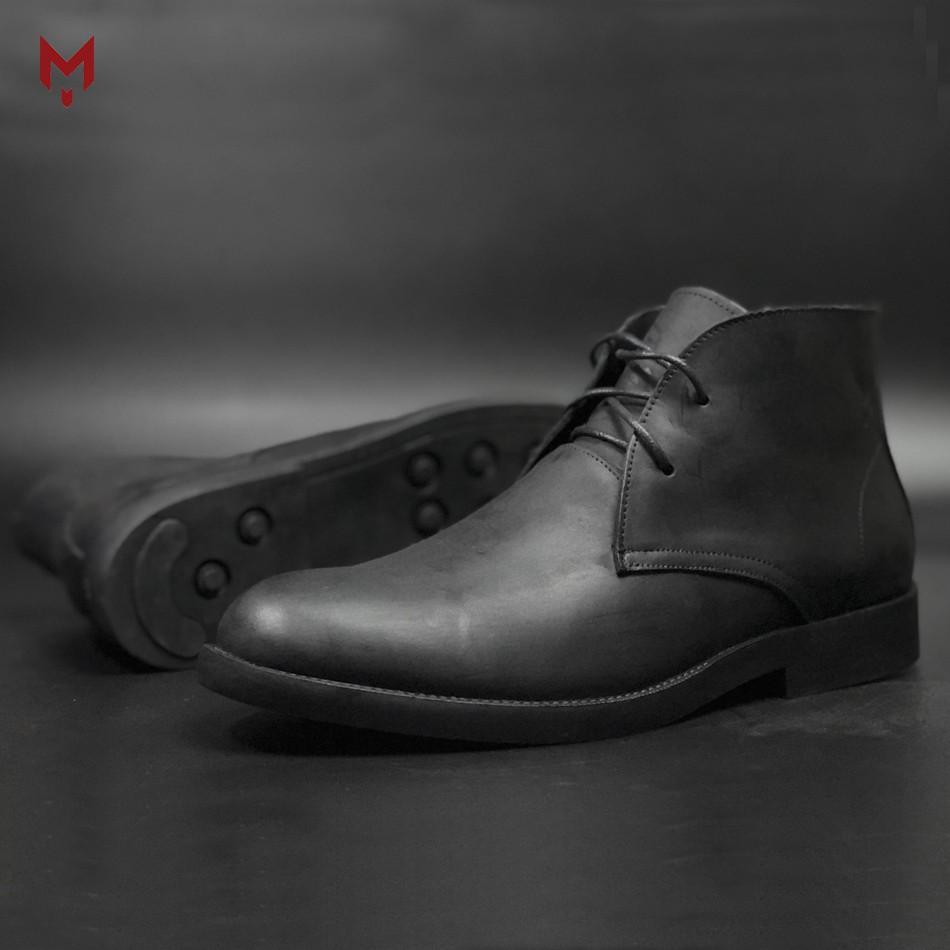 Giày cao cổ nam Chukka Boots MAD Black da bò sáp ngựa điên cao cấp phong cách bụi bặm cá tính chất lượng tốt