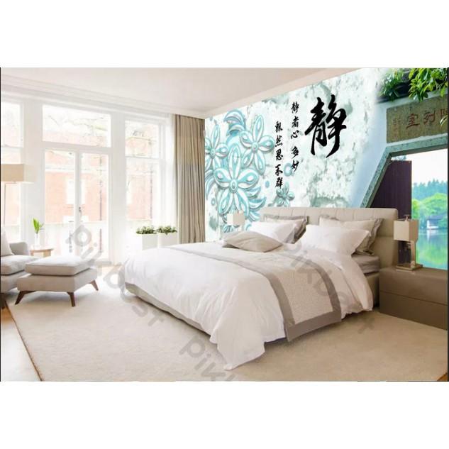 Tranh dán tường Tranh hoa mẫu đơn và đàn cá chép vui vẻ, tranh dán tường 3d hiện đại MS992587