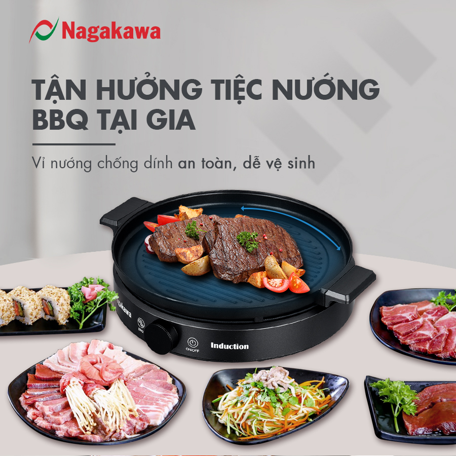 Bếp điện từ đa năng Nagakawa NAG0716 - Kèm nổi lẩu và vỉ nướng chuyên dụng - Hàng chính hãng