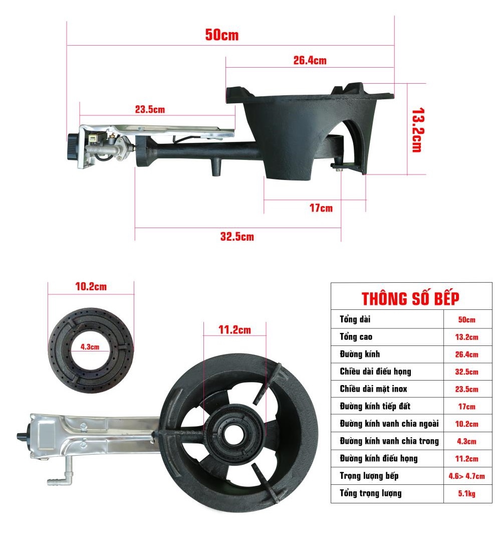 Combo Bếp Gas Công Nghiệp Mini Dành Riêng Cho Hộ Gia Đình Kèm Van Dây - Hàng Chính Hãng