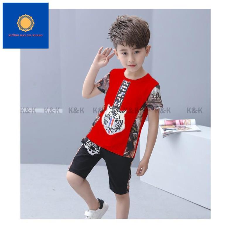 Đồ bộ quần áo thun bé trai in cọp, may phối in 3D, chất cotton thoải mái mát mẻ - Quần áo trẻ em - GiaKhang.