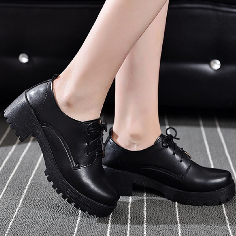 Women's British style plus velvet short boots PU leather Oxford mid heel Martin boots