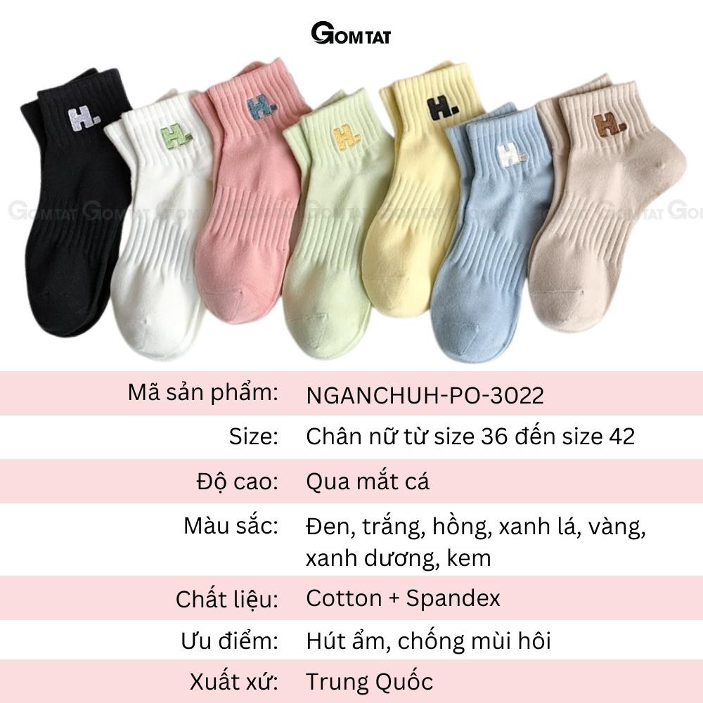 Tất vớ nữ cổ ngắn cao cấp GOMTAT mẫu chữ H, chất liệu cotton mềm mại, thấm hút, thoáng khí - NGANCHUH-PO-3022-1DOI