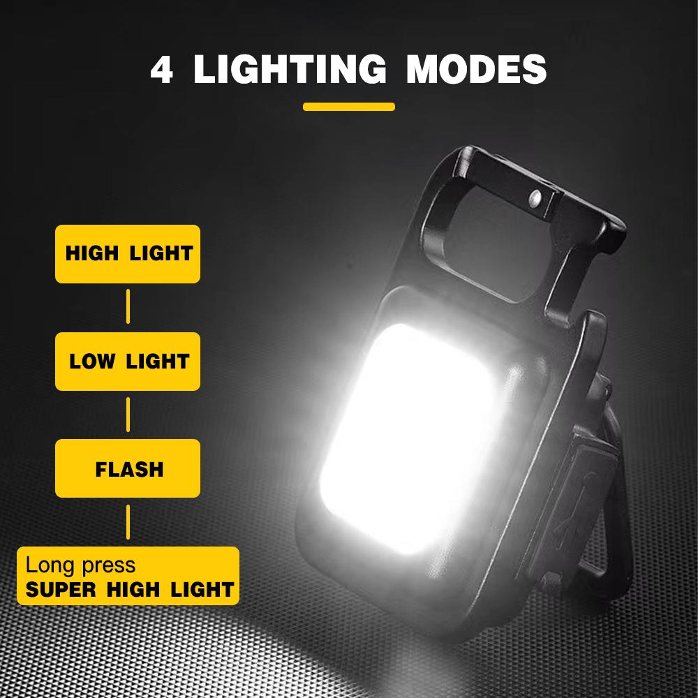 Portable Mini Flashlight USB Rechargeable LED Work Light Keychain Light Lamp with Bottle Opener for Outdoor Emergency Camping Hiking Fishing