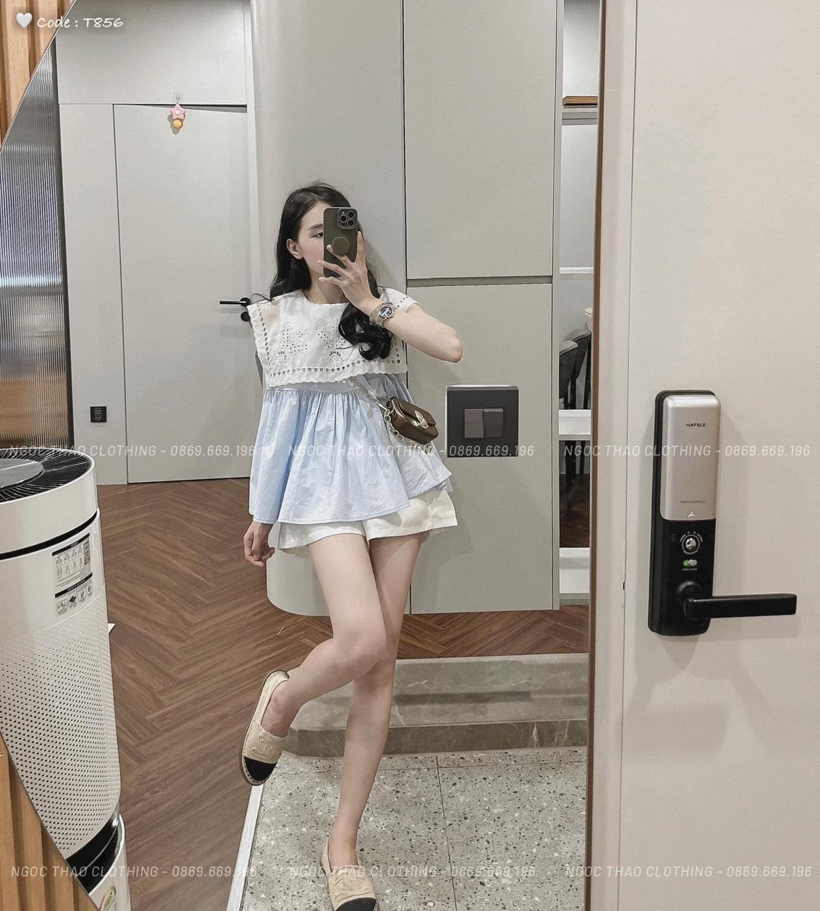 SET ĐI CHƠI, SET 2 MÓN ÁO BABYDOLL KIỂU CỔ REN PHỐI QUẦN ĐÙI CỰC XINH