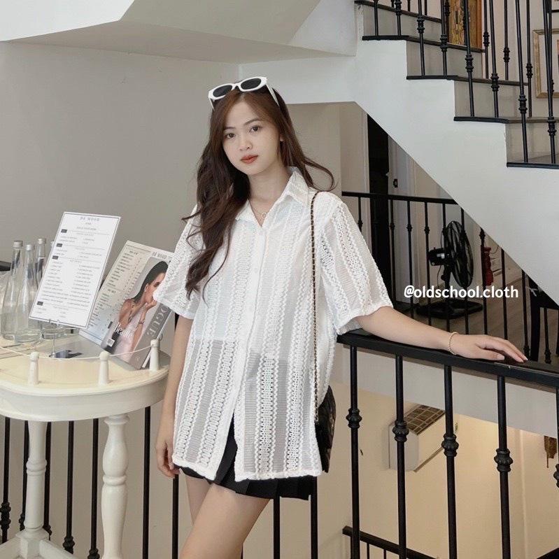 Áo sơ mi ren 2 lớp tay lỡ cổ đức siêu hot hàng Quảng Châu loại 1