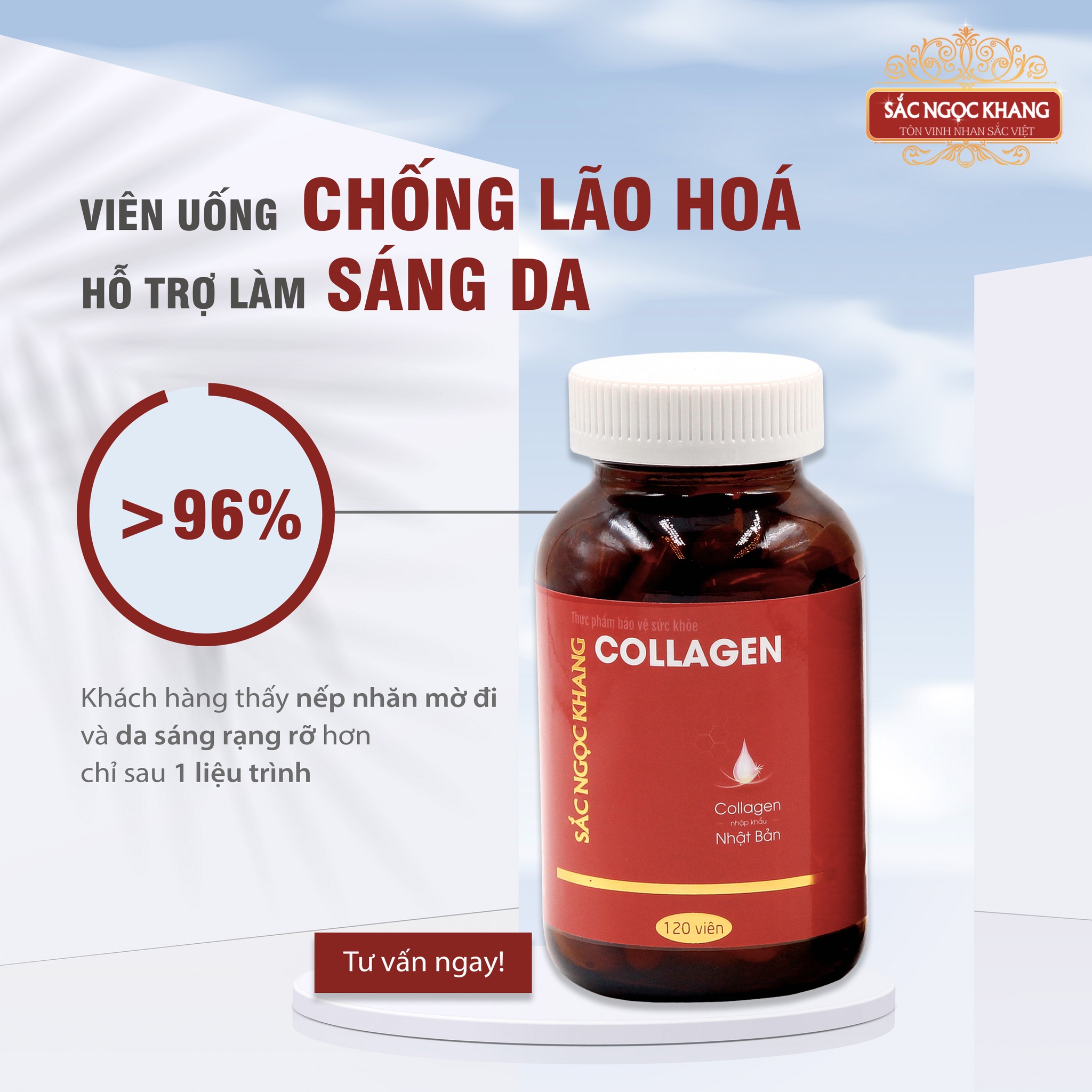 Viên uống đẹp da Collagen Sắc Ngọc Khang 120 viên thế hệ mới giúp sáng da, giảm nếp nhăn - đốm nâu, nuôi dưỡng và làm đẹp da , tóc, móng