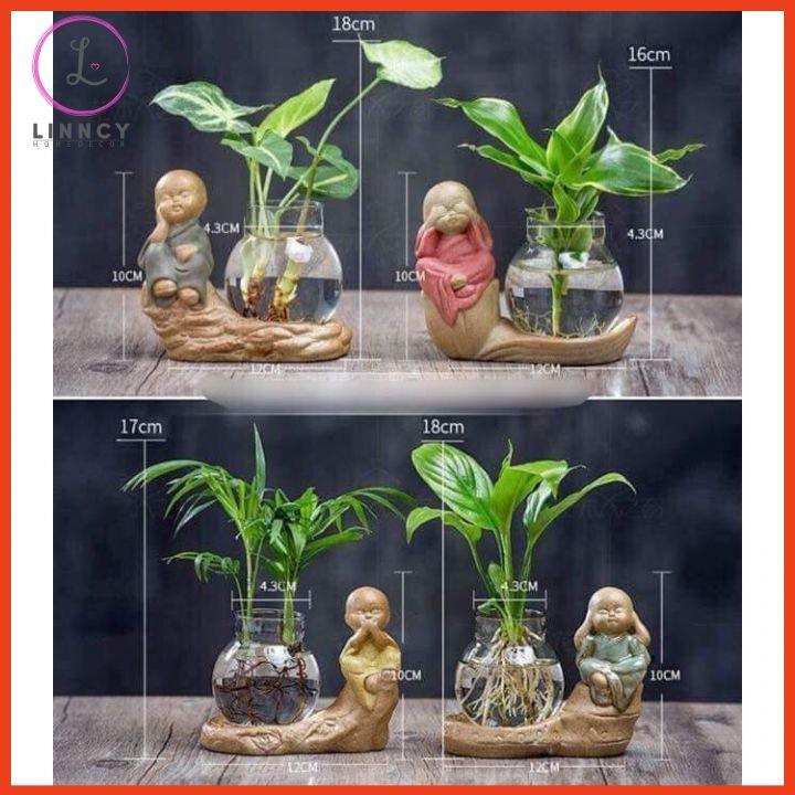Set 4 tượng An Lạc kèm lọ hoa phong thuỷ dùng trồng cây, nuôi cá cảnh
