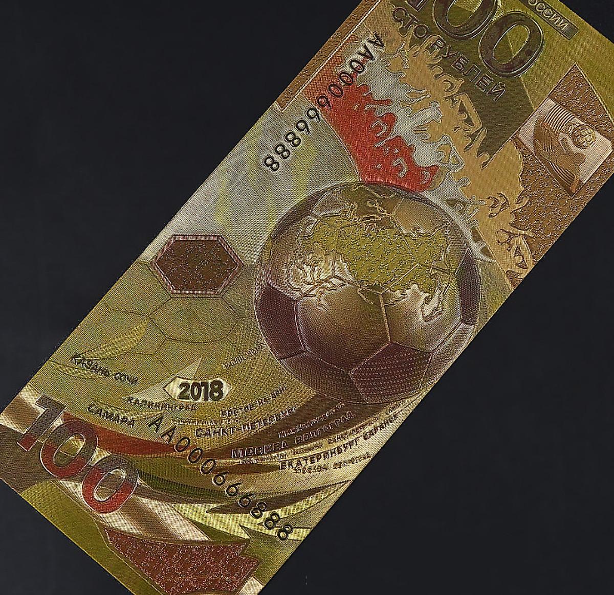 Tờ tiền World Cup 100 Rúp Nga kỷ niệm , phiên bản plastic vàng lưu niệm, quà tặng trang trí , sưu tầm